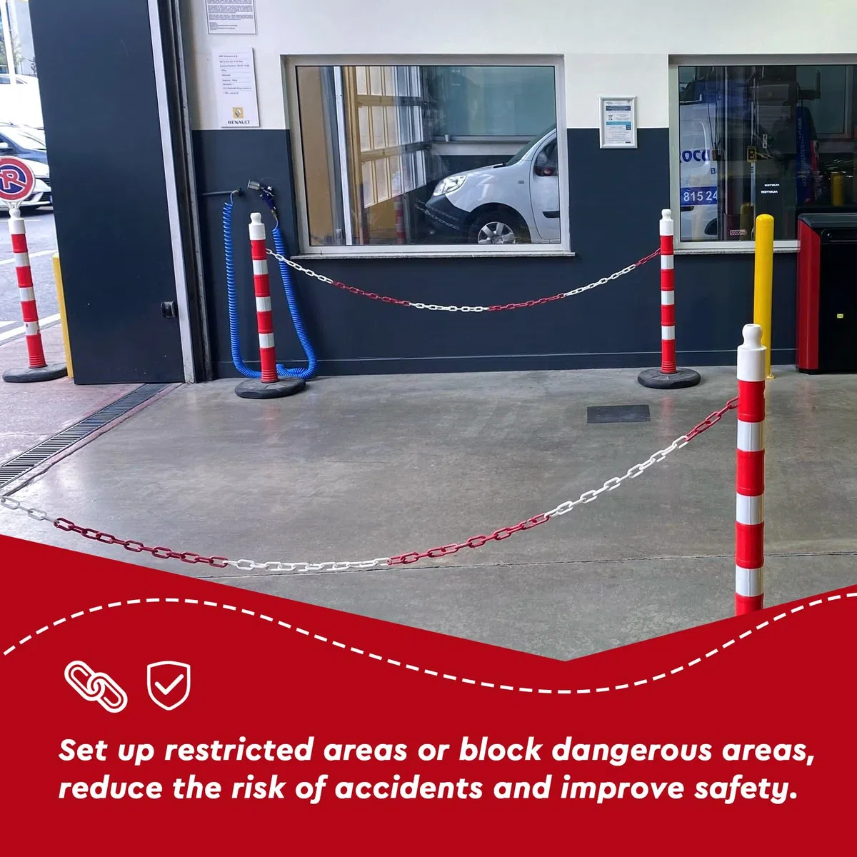 SWAWIS 5m Chaine Métallique Rouge et Blanche en Acier Galvanisé, 5mm d'Épaisseur Chaîne de Barrage avec Mousqueton, Chaîne de Signalisation pour Chantiers Routes Garages