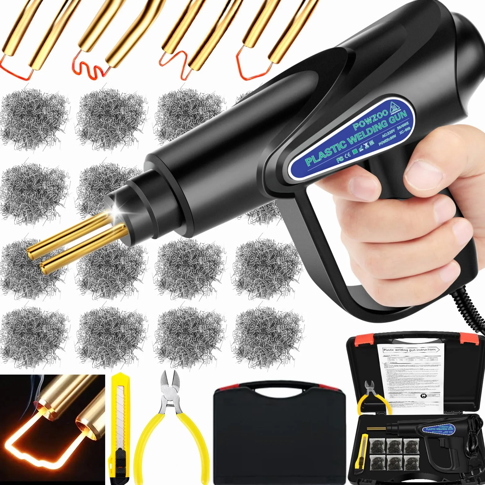 80W Soudage plastique Machine,Kit de Réparation avec 800Pcs 6 Sortes Agrafeuse Chaud,Soudure Plastique,Réparation de Pistolet de Soudeur, Soudeuse pour Réparation de Pare-Chocs de Voiture.