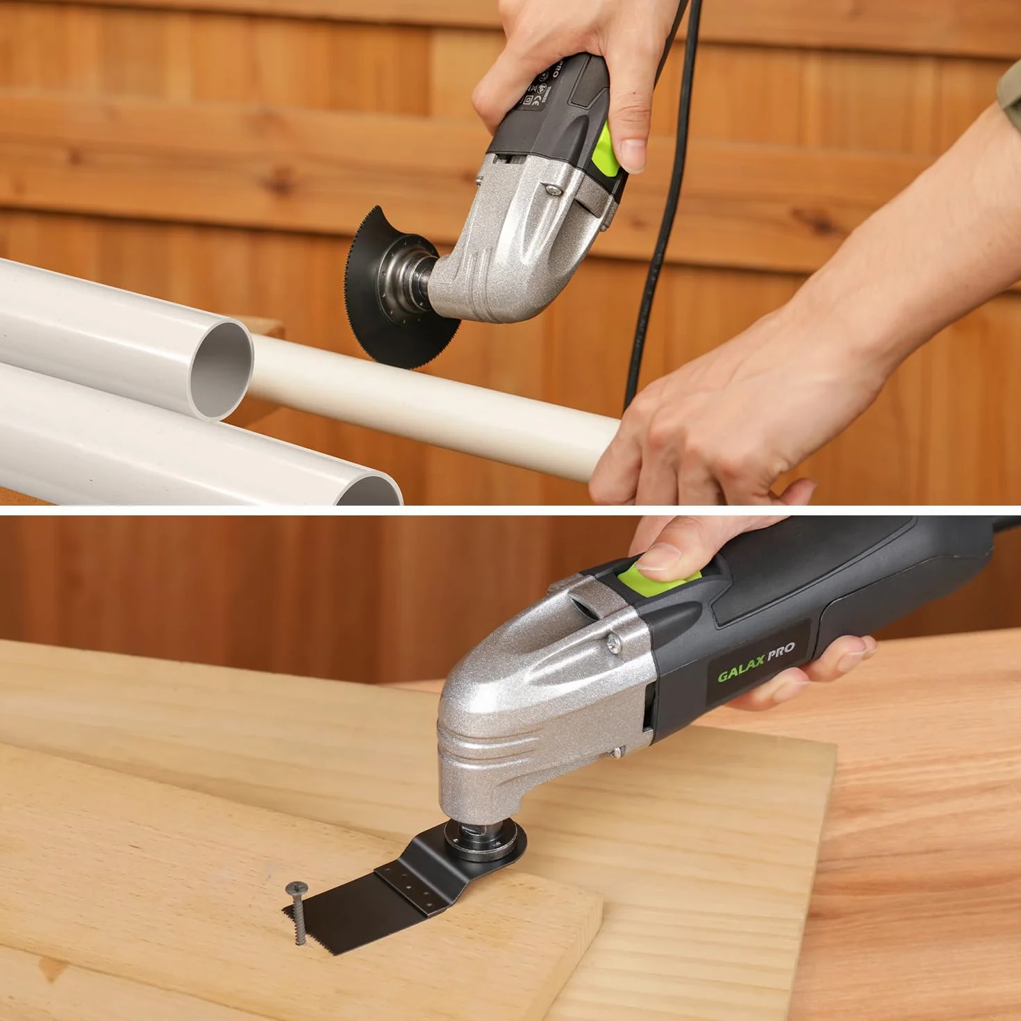 Outil oscillant GALAX PRO 180W, 22000 OPM, angle d'oscillation de 3 degrés, 3 lames de scie, 1 plateau de ponçage semi-circulaire, 6 feuilles de papier abrasif pour le ponçage et le meulage