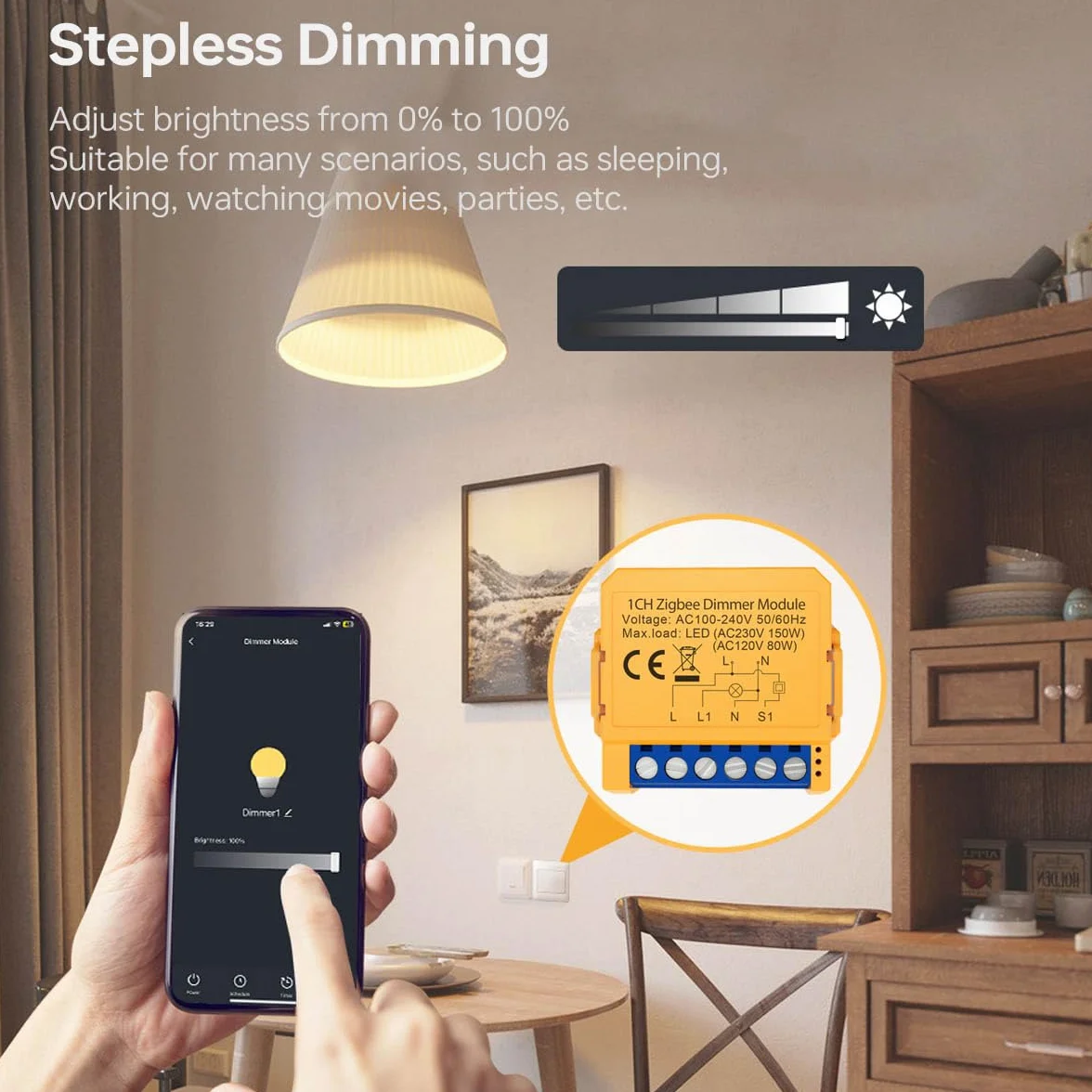 Module de variateur intelligent 150 W Module de variateur LED intelligent Zigbee 1 gang 2 voies WiFi intelligent Alexa compatibles avec les LED