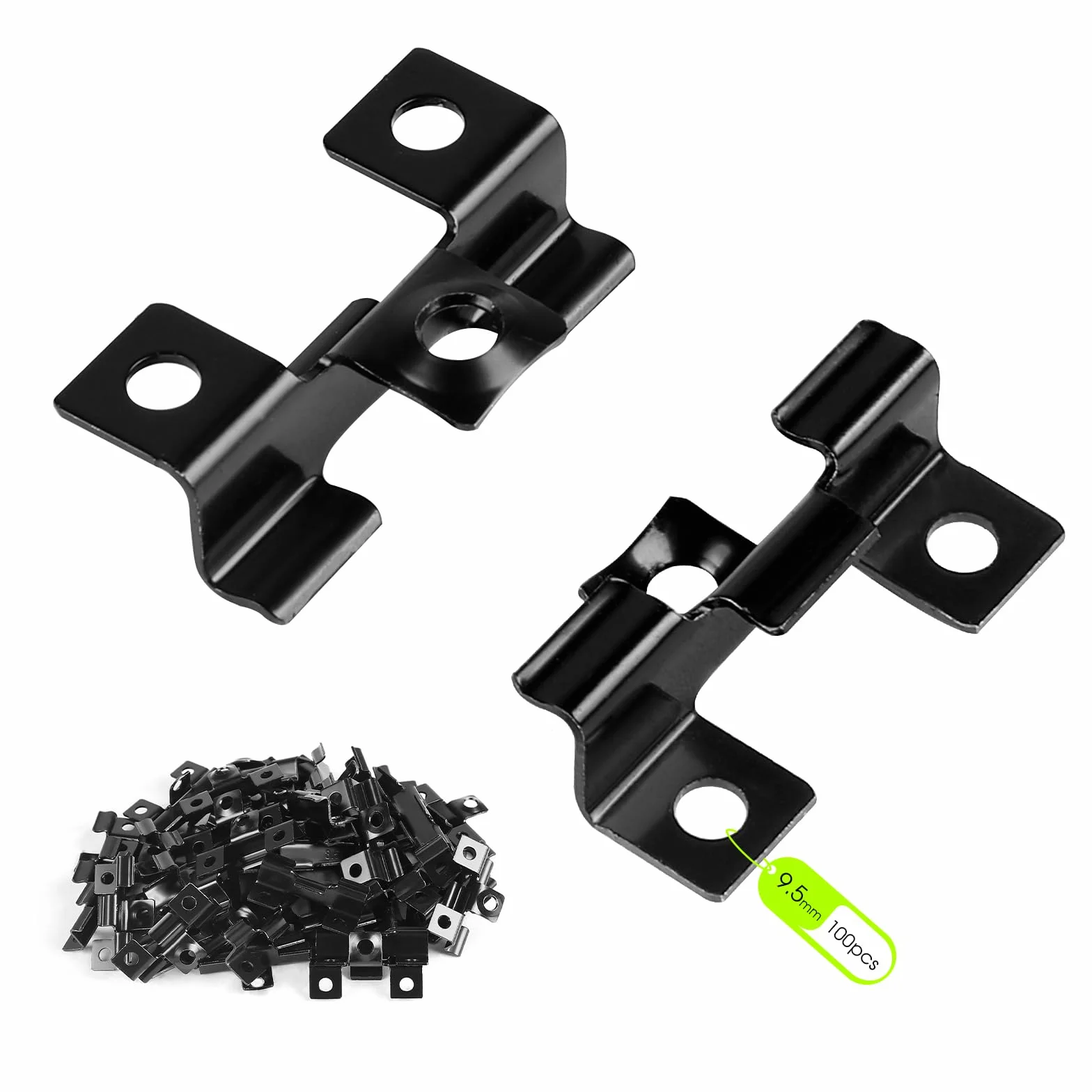 Lot de 100 Clips pour terrasse 9,5 mm Fermeture pour terrasse en WPC Pince pour terrasse en acier pour terrasse en composite Fixation invisible Agrafette de fixation Plage de serrage, Noir
