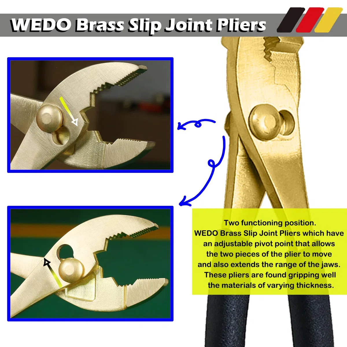WEDO Pince à joint coulissant avec poignée confortable,Laiton,résistante à la corrosion,6 pouces,Longue 150mm,Multifonctionnelle Pince avec poignée antidérapante et assemblage de joint à rivet