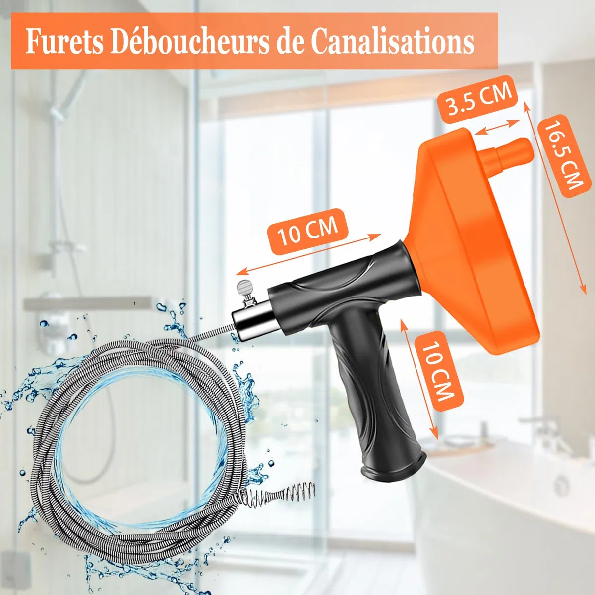 Furet Déboucheur Canalisation [10M]—Convient pour les tuyaux, les cuisines, les salles de bains, les cabines de douche, les toilettes et le débouchage des tuyaux bouchés.Lot de 5-Spirale de nettoyage