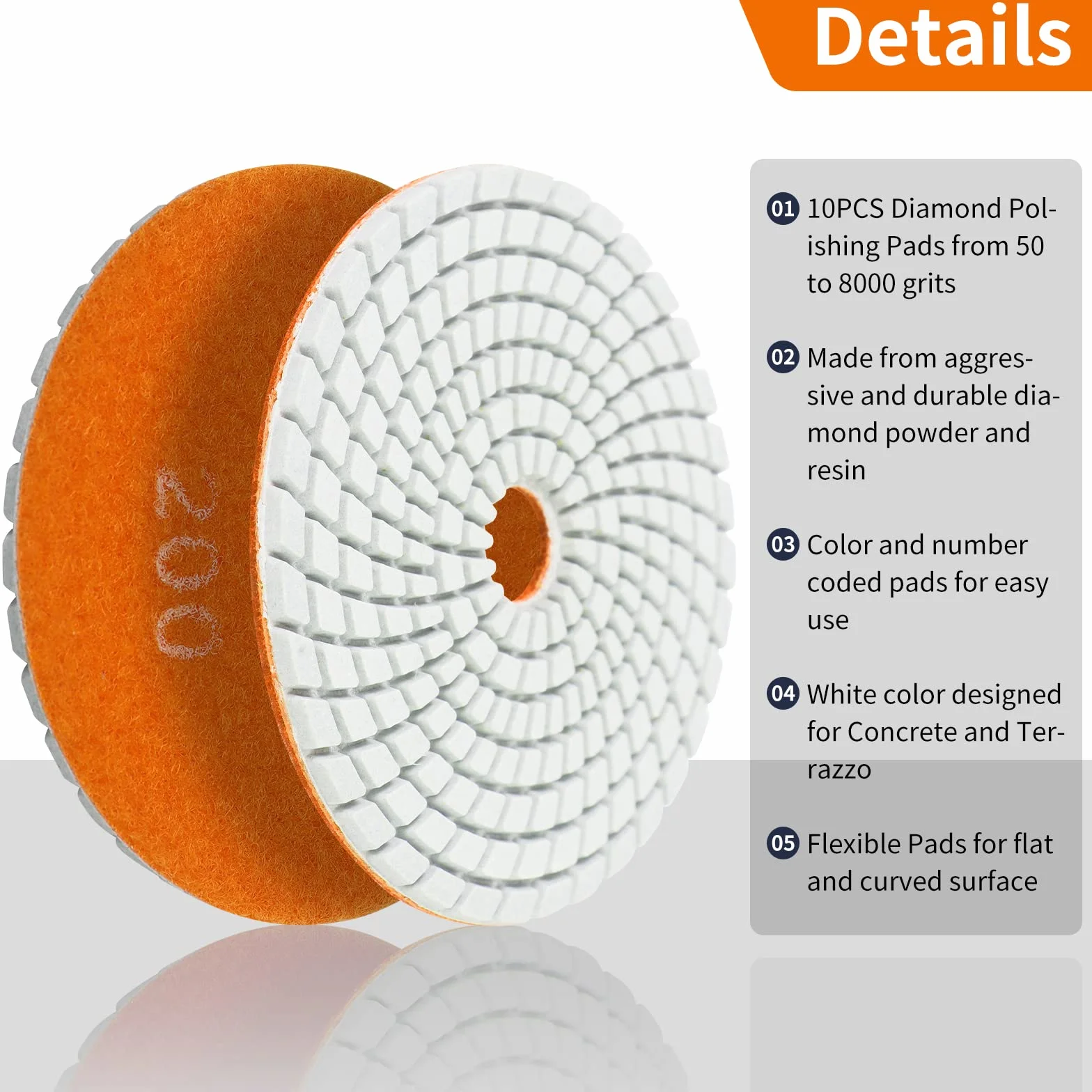 Pomsare Disque de Polissage Diamant 14 Pcs 4 Pouces 100mm Polissage Pads pour Marbre Granite Pierre Béton, 50-8000# Polissage avec Pads pour Machine à polir