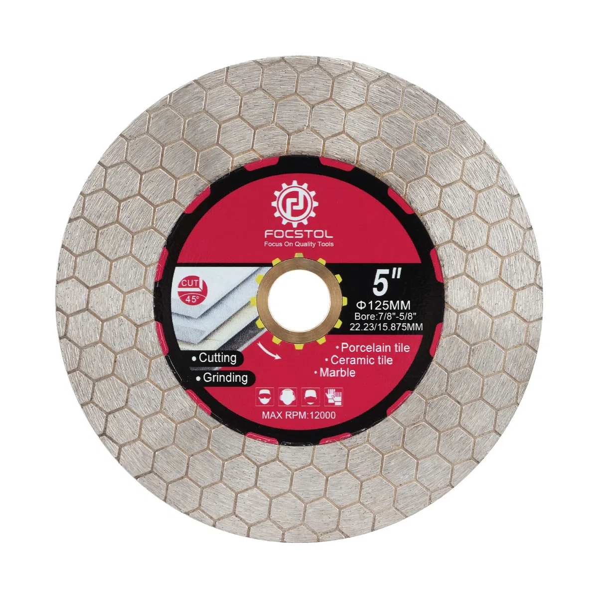 FOCSTOL Disque Diamant Carrelage 125mm - Double Face Coupe Meulage Lame Scie Diamant pour Porcelaine Céramique Marbre Granit Pierre Artificielle Quartz Conception Hexagonale