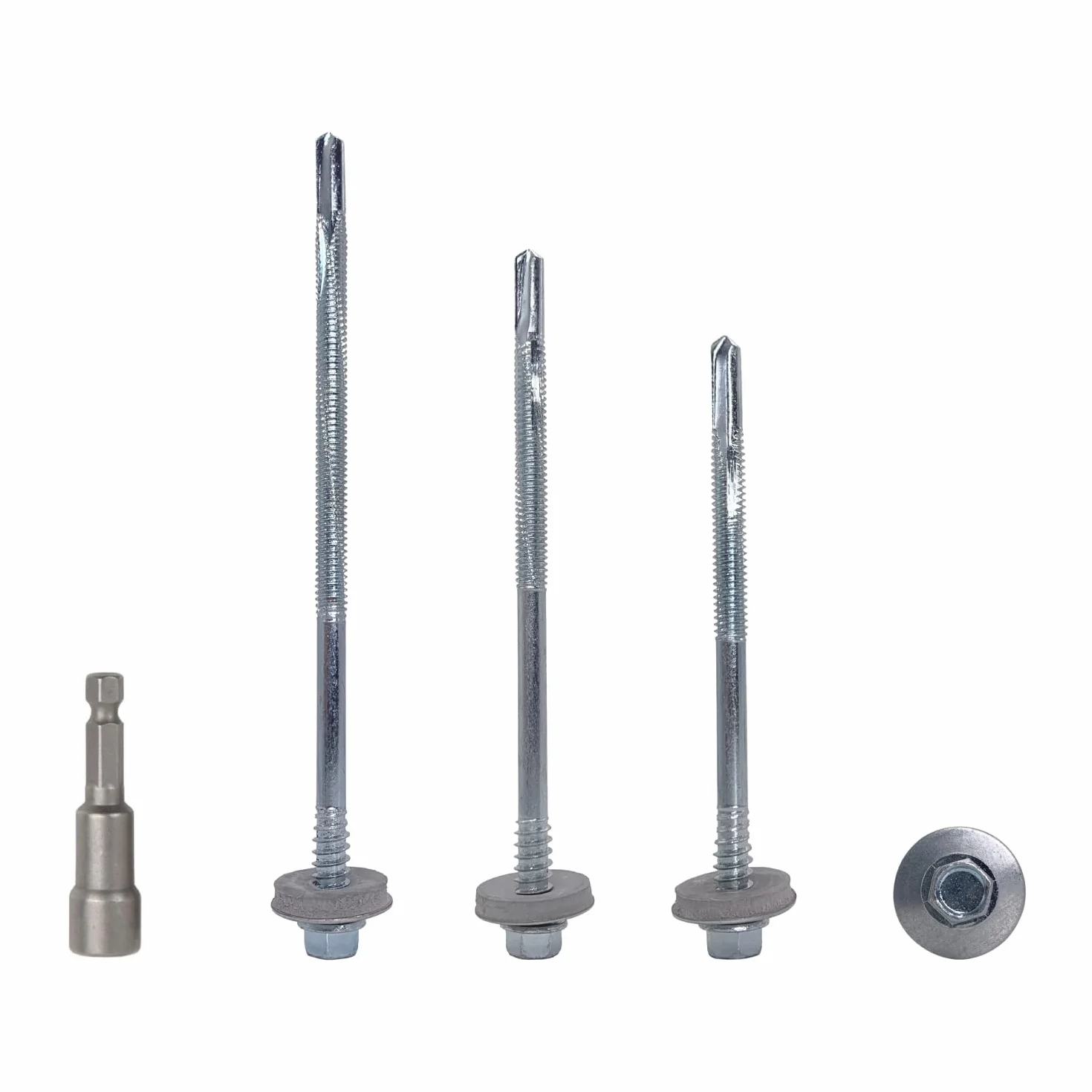 Marcopol Lot de 80 vis auto-foreuses à tête hexagonale en acier zingué 5,5 x 100 mm avec rondelles EPDM pour la fixation de panneaux à sandwich (80, 5,5 x 100 mm) Argenté