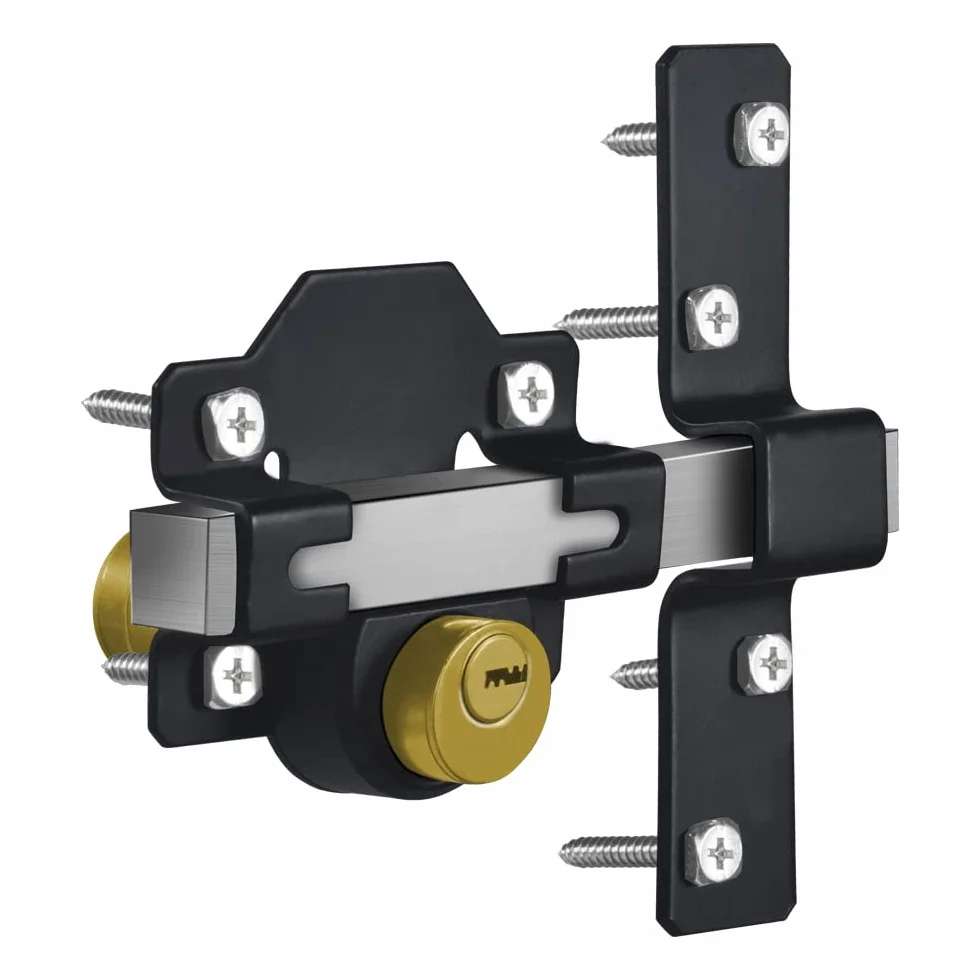 Serrure de portail longue portée 50 mm, double verrouillage, en acier inoxydable, pour portail en bois, 5 clés