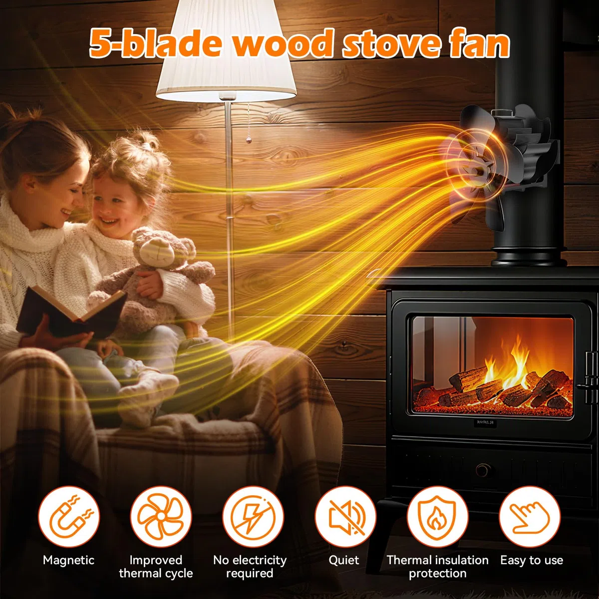 Ventilateur Poele à BoisAmélioration Alimenté à la Chaleur Ventilateur Cheminee,Convient aux Poêles à Bois, Cheminées et Cheminées