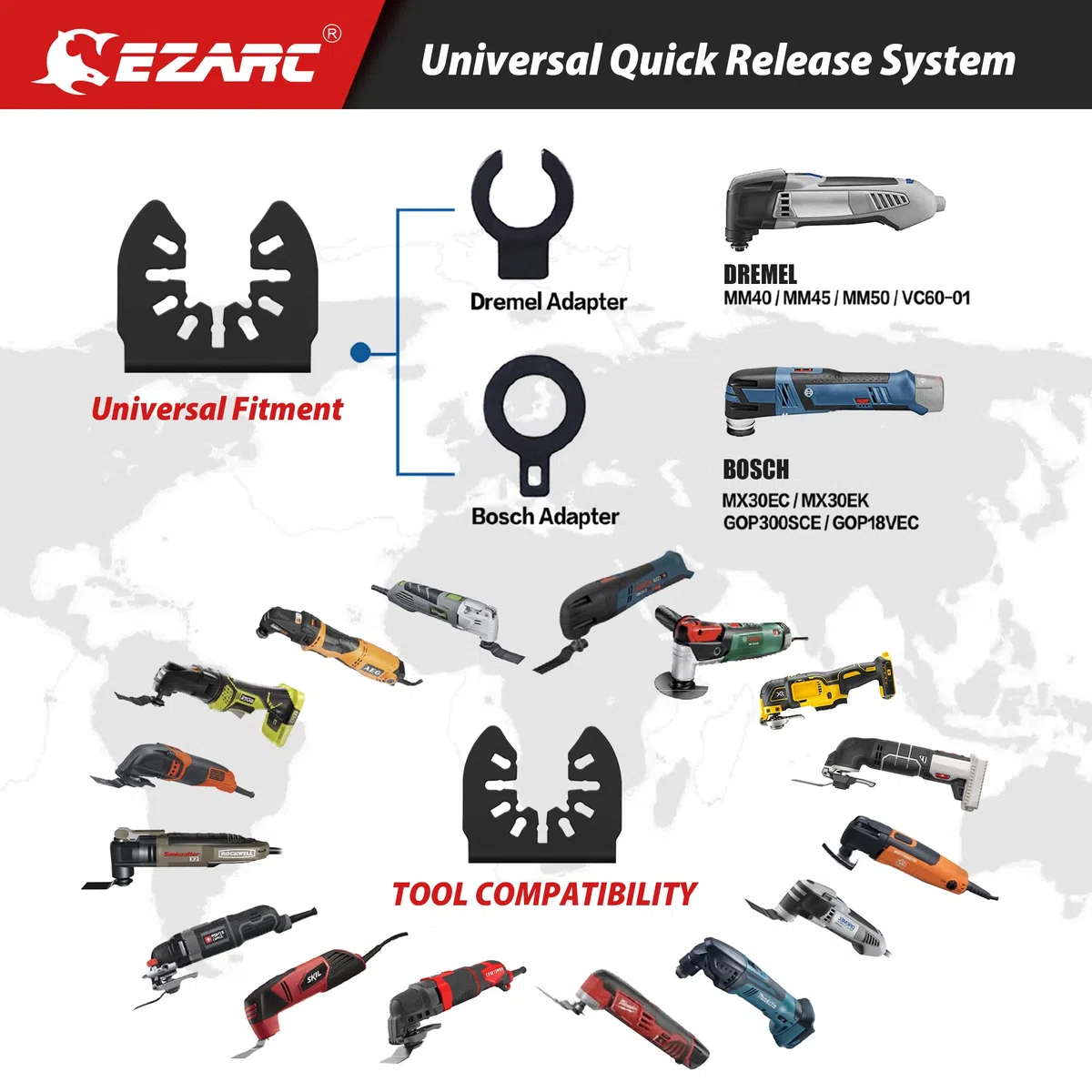 EZARC Kit de lames de scie oscillantes en titane 4 pièces, lames multi-outils de coupe plongeante pour clous à bois métalliques, vis, coupe affleurante, multi-outils universelles à dégagement rapide