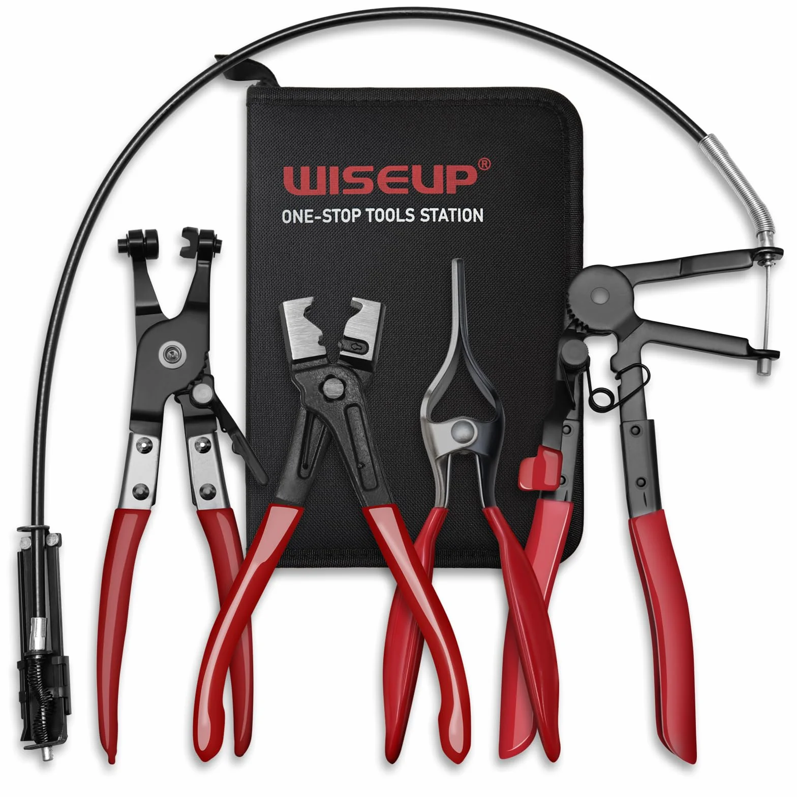 WISEUP Lot de 4 pinces à collier de serrage avec pince à ressort métallique, pince à clic, extracteur de tuyau et outil de serrage plat