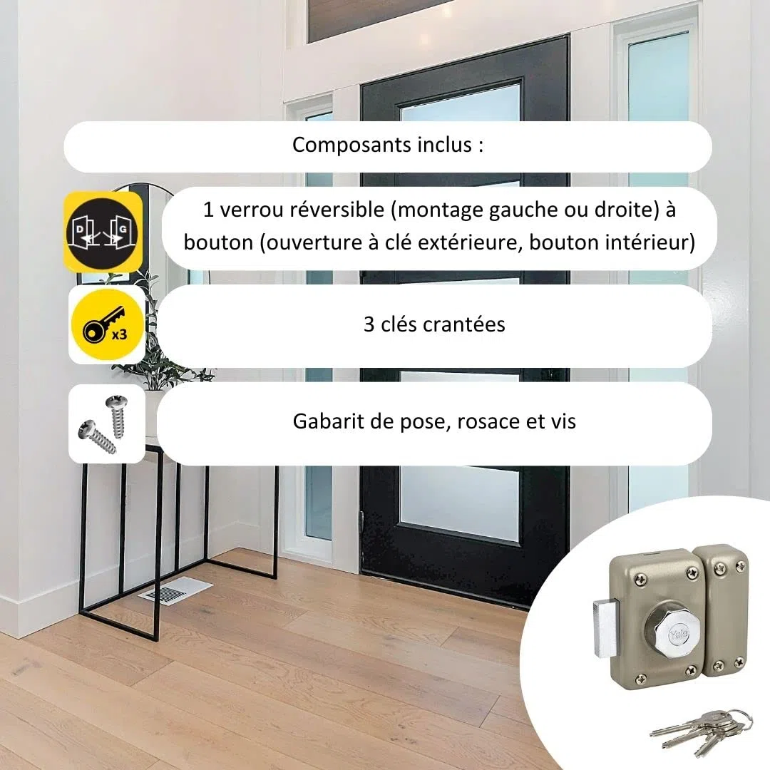 Yale Verrou de Porte Bouton/Cylindre - Ouverture à Bouton intérieur, Clé extérieur - Cylindre diamètre 23 mm, Longueur 45 mm, 5 goupilles - YV10BT/45-3 clés, Marron Doré