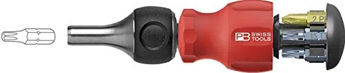 PB Swiss Tools Clé à cliquet Insider Stubby PB-8453 R-30 – Outil de poche avec porte-embouts et 6 embouts de précision C6 – Fabriqué en Suisse