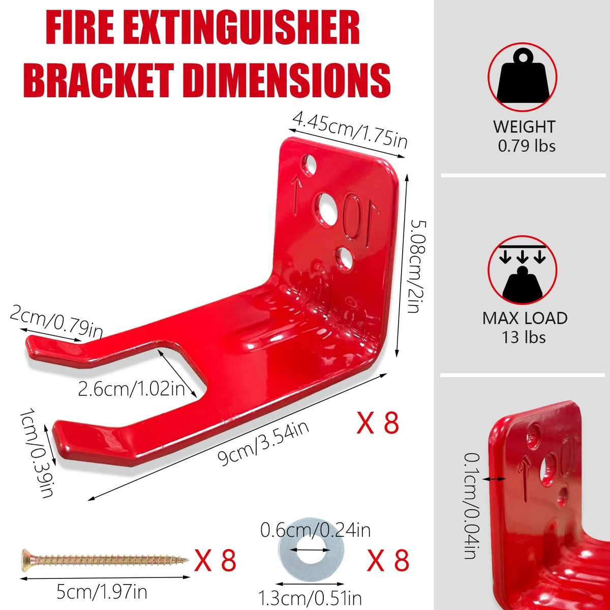 Lot de 8 supports universels d'extincteurs avec fentes pour corps de valve, col de moins de 2,5 cm, crochet d'extincteurs à fourche pour extincteurs secs et à eau de 2,3 à 5,9 kg