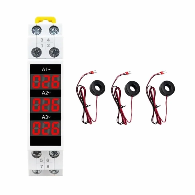 1 ensemble d'amplificateur triphasé avec sur rail DIN, détecteur d'affichage numérique à LED, ampèremètre ABS