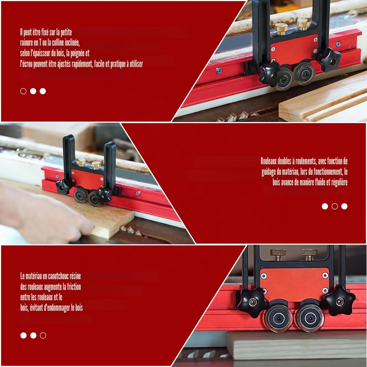 Roulements à rouleaux pour planches plume, en alliage d'aluminium à double roulement polyvalent pour table de sciage en bois, guide d'alimentation et de presse (1)