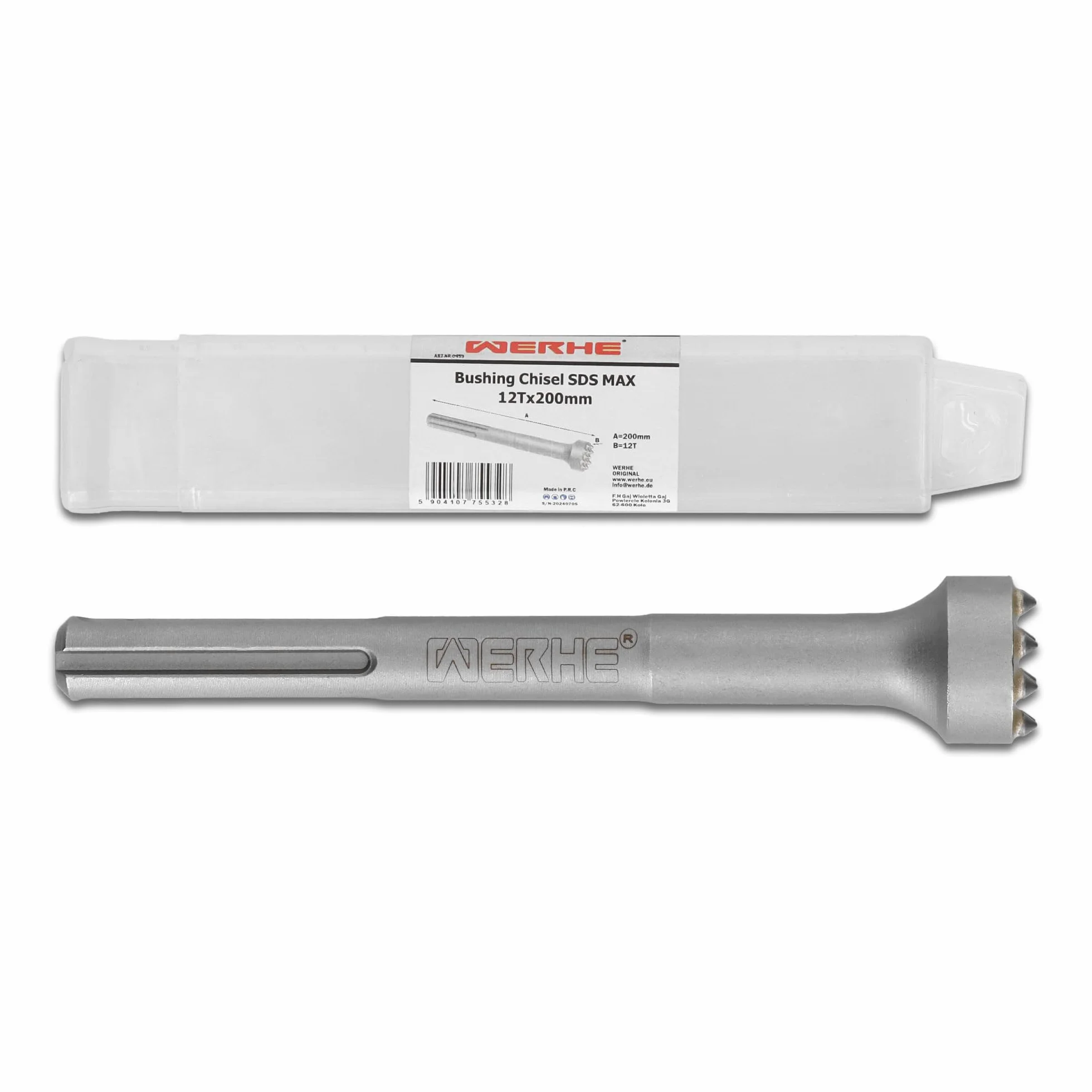 WERHE Burin de bouchardage SDS MAX 12 dents, 200 mm – Pour le traitement du béton et de la pierre