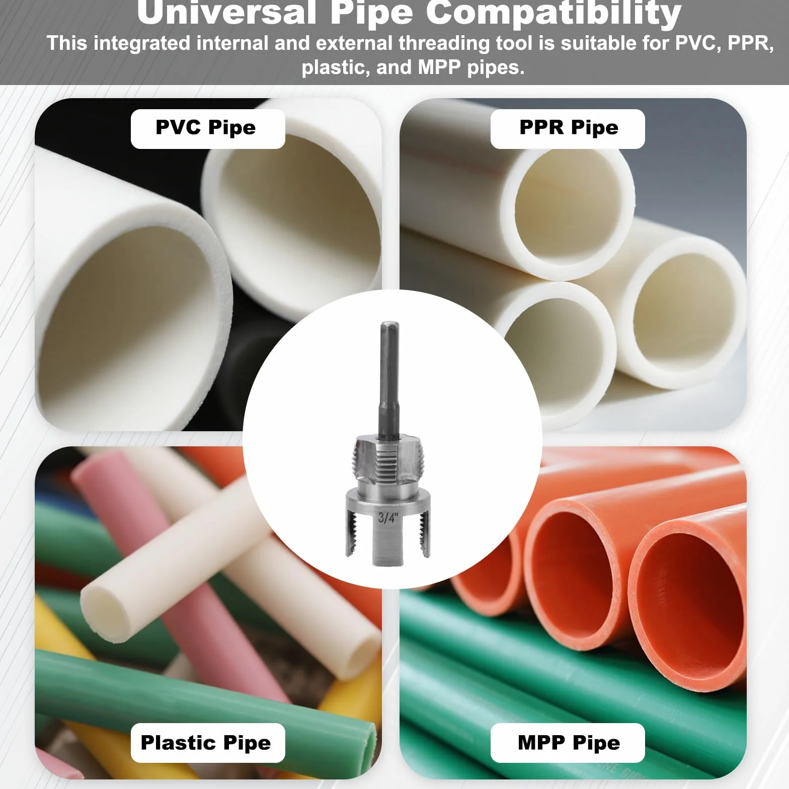 Lot de 3 Outils de Filetage pour Tuyaux, Coupe-Filetage Interne et Externe Intégré à Double Fonction pour Tuyaux en PVC/Plastique 1/2" 3/4" et 1" Compatibles avec les Perceuses Électriques