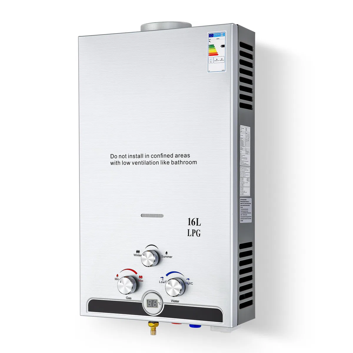 CO-Z Chauffe-Eau à Gaz Instantané 16LPM 27,2kW LPG GPL au Butane Propane avec Modes Hiver et Eté Sans Réservoir en Acier Inoxydable CE Certifié Portable pour Maison Camping Caravane