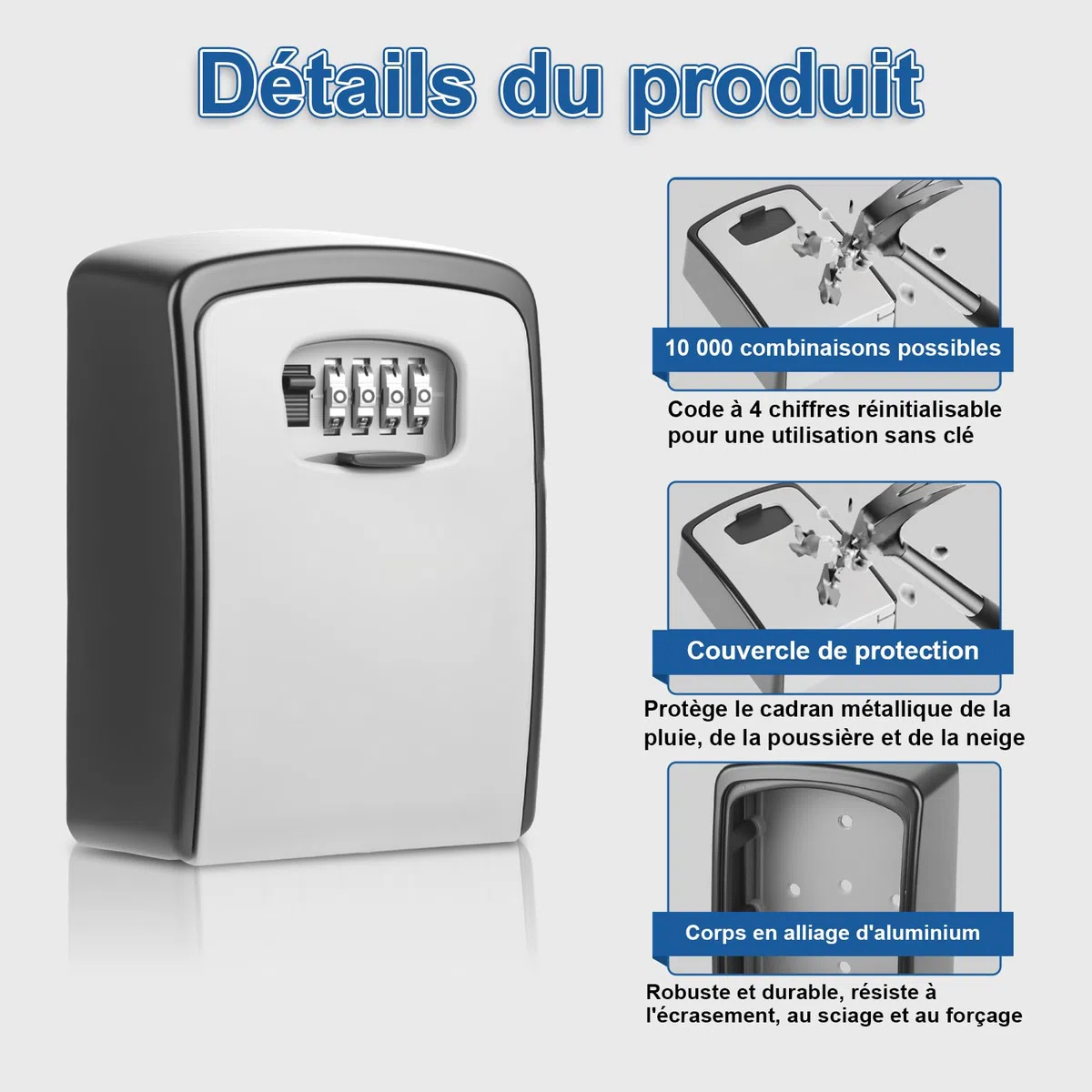 Diyife Boite a Clef Grande Capacité, Anti-Intempéries Boite a Clefs Murale | 145x105x55mm (HxBxT) - Gris, Boite a Clefs Securisee Exterieur avec Code 4 Chiffres, pour Clés et Cartes