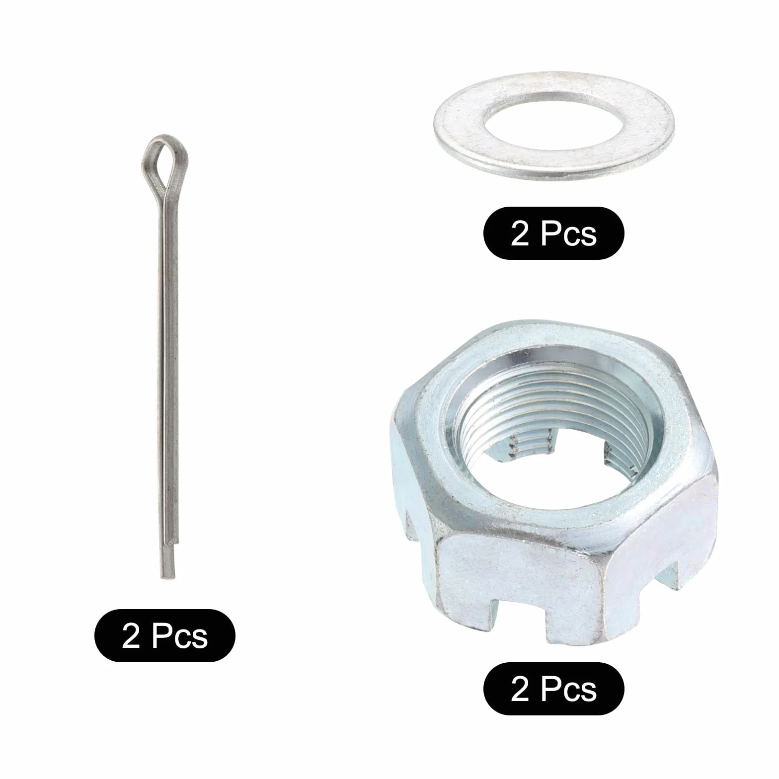 uxcell Lot de 2 écrous de remorque, écrous hexagonaux en acier au carbone de 2,5 cm à 14, rondelle de 4,4 cm et goupille fendue de 5,2 cm pour axe, arbre