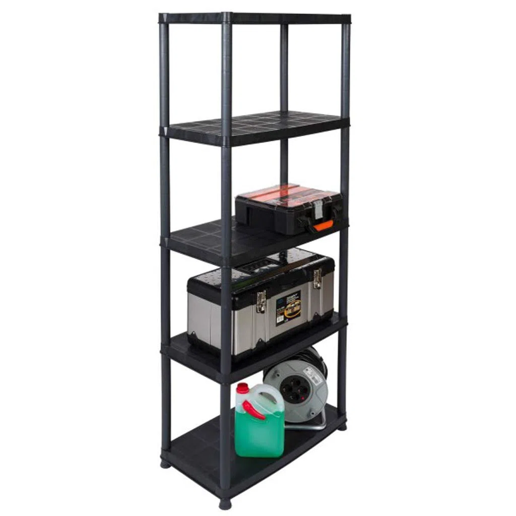 Kreher Étagère de rangement en plastique à 5 étages Noir 150 kg. 71 x 38 x 171 cm TÜV de Rhénanie