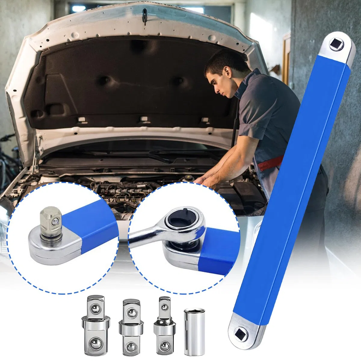 Clé d'extension coudée Offset avec adaptateur d'entraînement 1/2", 1/4" et 3/8", clé d'extension offset pour mécaniciens, artisans de garage