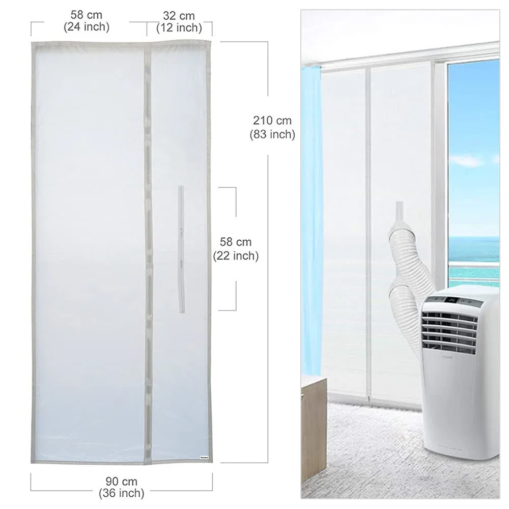 Kit Calfeutrage Climatiseur Mobile Porte Fenetre 300-560cm, pour Climatiseurs, Sèche-linge et Déshumidificateurs Tuyau évacuation Calfeutrage Fermeture éclair, Facile a Installer (porte 90x210 cm)