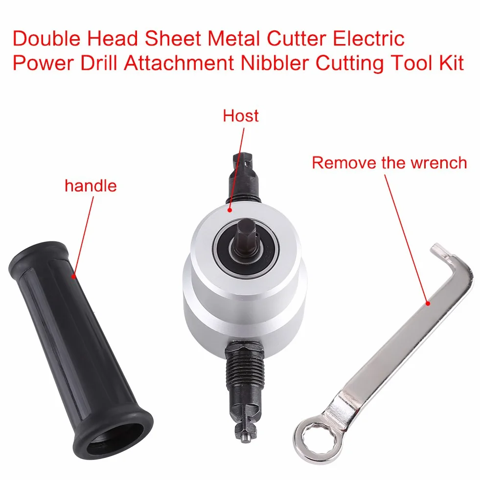 Coupeur de Tôle à Double Tête, Outil de Grignoteuse en Métal Blechknabber Accessoire de Perceuse électrique Kit D'outils de Coupe de Grignoteuse