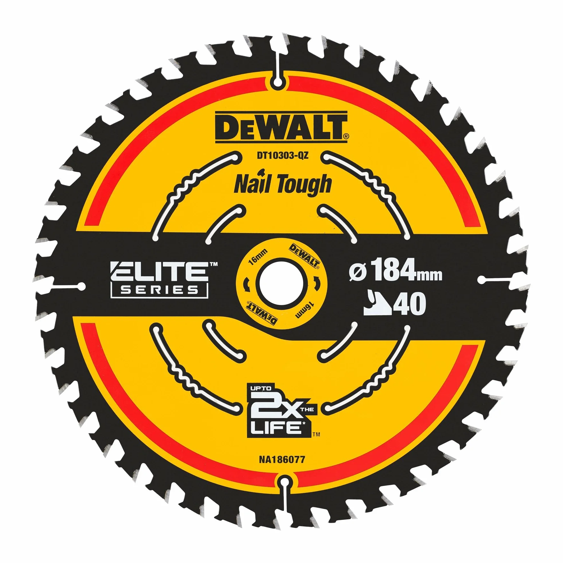 DEWALT - Lame de Scie Circulaire Portative - Lame Extreme Cutting pour Scies Circulaires - Lame Ø184mm - Taille de l'Alésage 16mm - Épaisseur 1,65mm - 40 Dents - DT10303-QZ