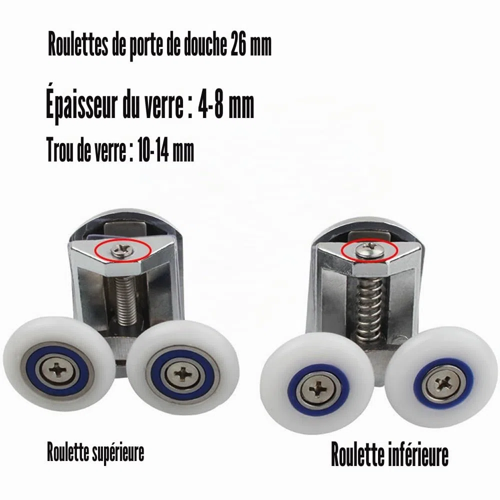 4pcs 26mm Roulette Porte De Douche, 26mm Rouleau De Porte De Douche Dans Portes De Douche, Roulette Porte Coulissante Douche Pour Trou De Verre De 4-8mm