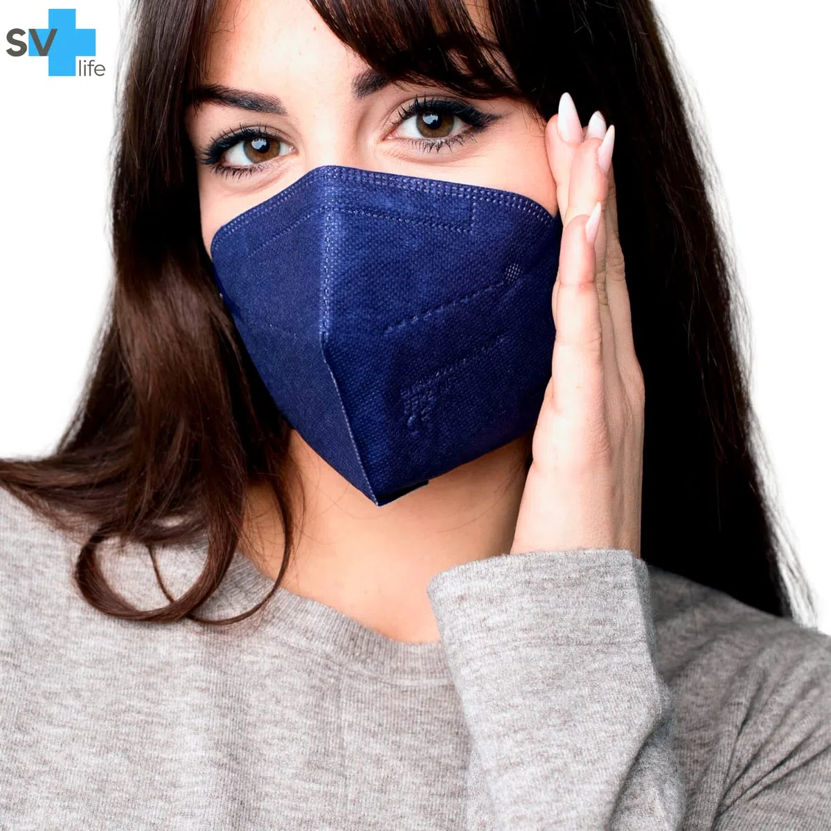 25 Masques FFP2 Certifiés CE | 5 Couches, Haute Filtration, Protection Certifiée | Taille Adulte, Emballage Individuel, Jetables, sans Valve (Bleu marine)