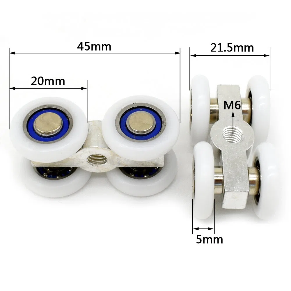 Lot de 8 petites poulies à suspendre pour porte de douche coulissante en verre à 4 voies