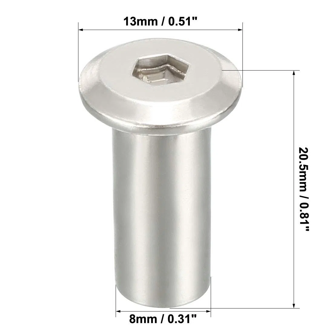 Sourcing Map Lot de 20 écrous à tête hexagonale M6 x 17 mm Plaqué nickel
