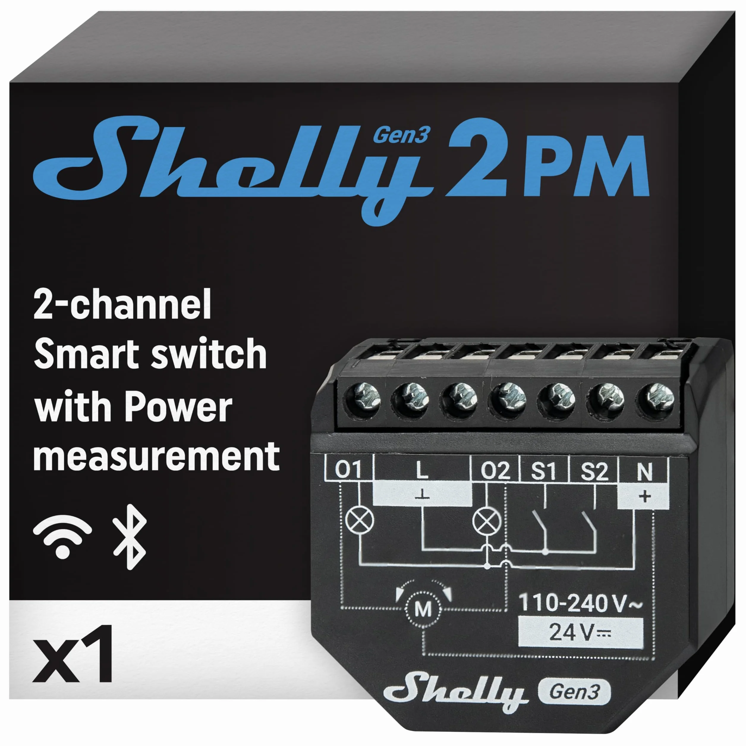 Shelly 2PM Gen3 - Interrupteur volet roulant connecté Wi-Fi, 2 Canaux - 16 A, Mesure de consommation électrique, app iOS Android, puce Shelly 8MB, Compatible avec Alexa, Google Home, SmartThings