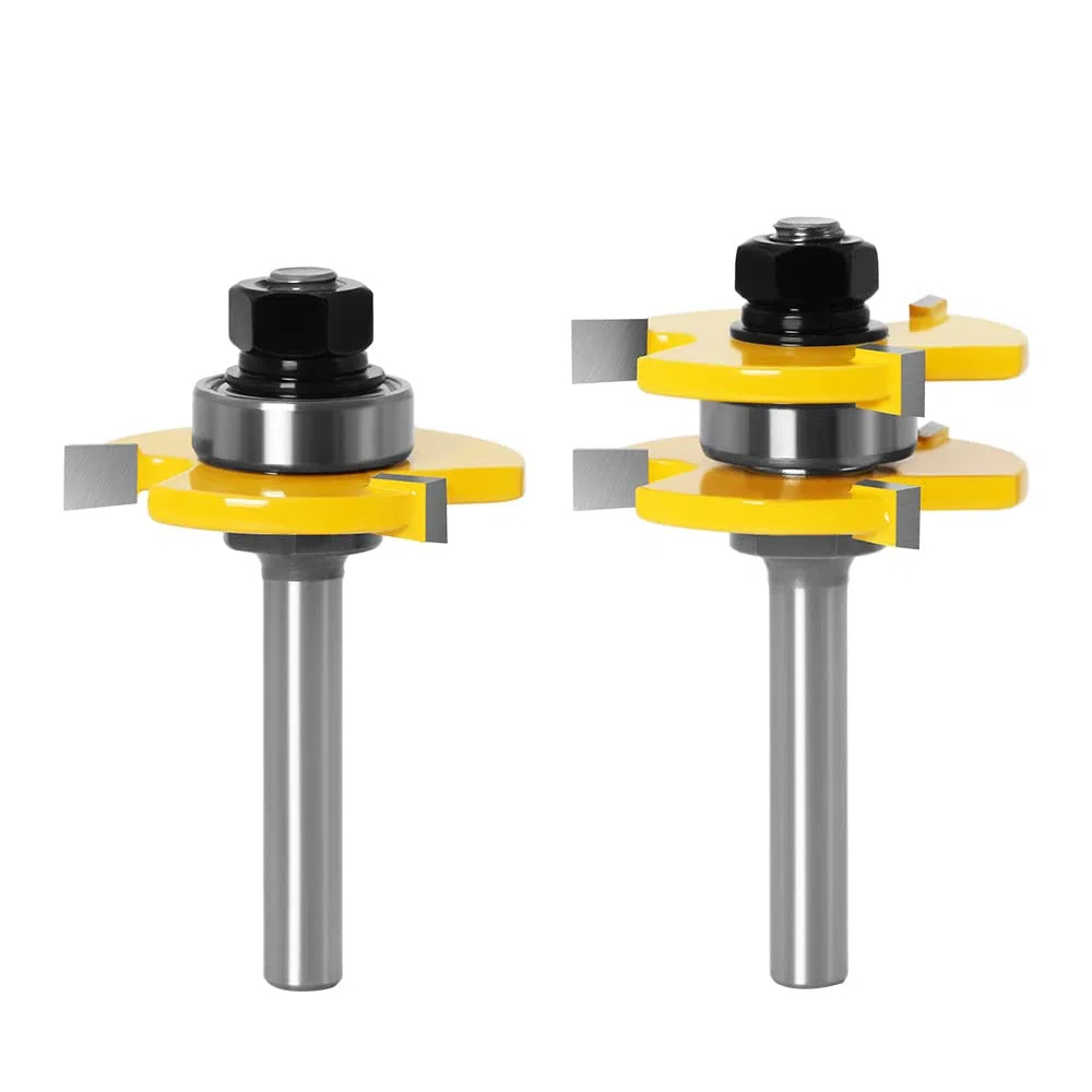 Mesee 8mm Queue Routeur à Rainure, Jeu de 2 Fraises à Rainurer Routeur Bits Outils de Menuiserie Fraise de Rainure en T à 3 Dents pour Travail Coupe du Bois
