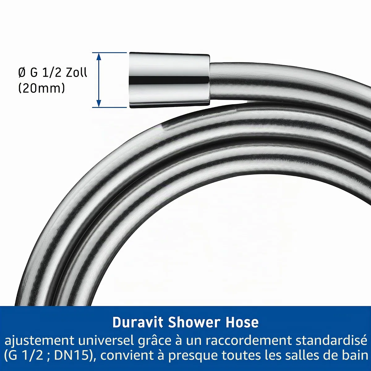 Duravit Universal flexible de douche, tuyau de douche 1,25 m avec protection contre la torsion, protection contre le pliage, anti-torsion, chromé