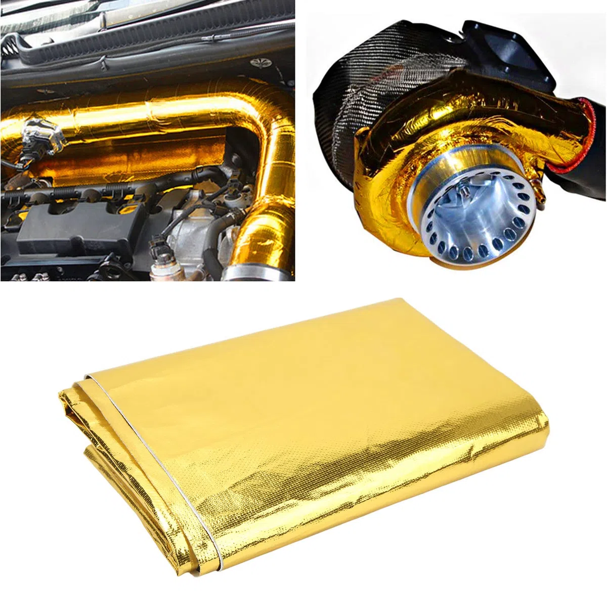 Film de Protection Thermique, 99 X 119 Cm Ruban Auto-adhésif Réfléchissant à Isolation Thermique pour Envelopper les Fils et les Conduites de Carburant (Or)