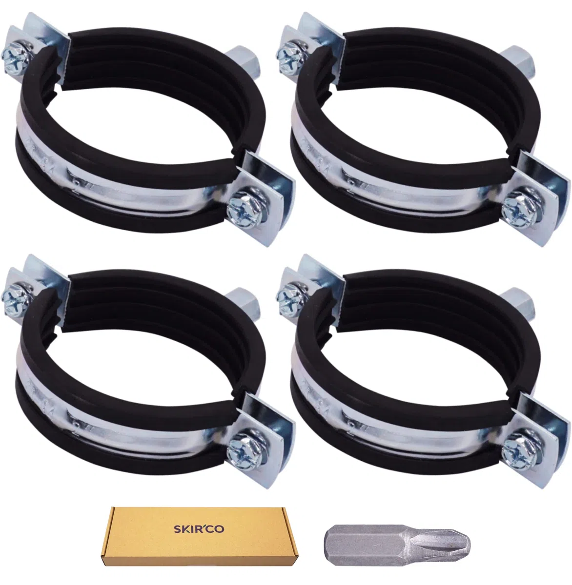 SKIR'CO Lot de 4 supports de tuyau avec revêtement en caoutchouc pour tuyaux de 60 à 64 mm, colliers de serrage, supports de tuyaux pour montage mural et plafond