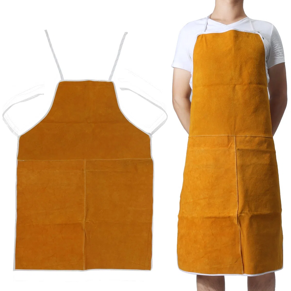 MASUNN Tabliers en Cuir De Vache De Soudure Protection D'Isolation Thermique Soudeurs Forgeron 93X64Cm