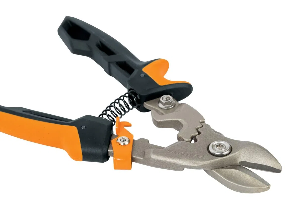 Fiskars Cisaille Aviateur, Coupe Droite, Jusqu'à 40% de puissance en plus, Longueur 25 cm, Acier/Plastique, Noir/Orange, PowerGear, 1027207