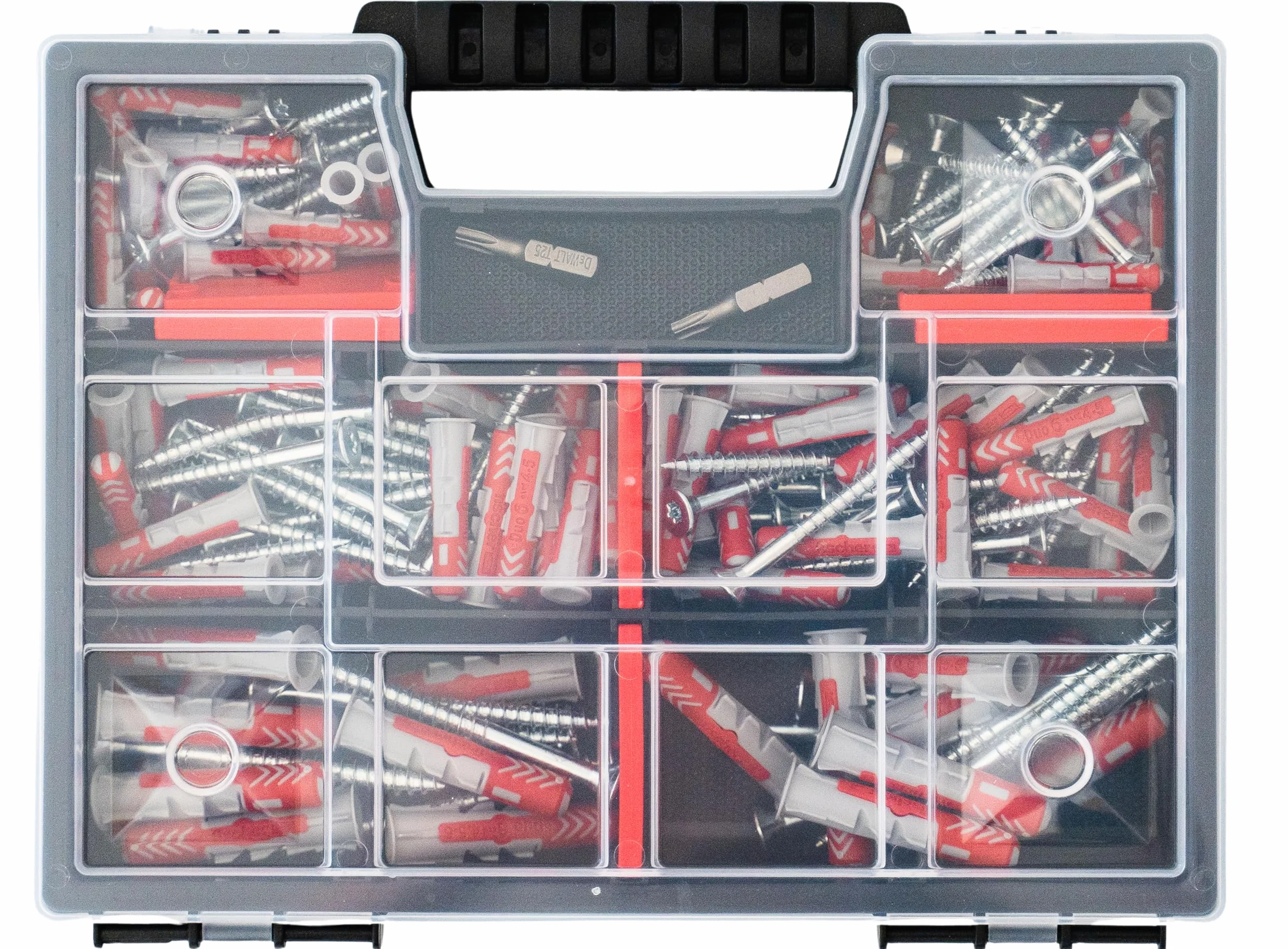 Fischer DuoPower Set de chevilles + vis avec embouts, assortiment de 162 pièces Chevilles de différentes tailles – 25 pièces 5 x 25 mm + 40 pièces 6 x 30 mm + 15 pièces 8 x 40 mm + vis chevilles