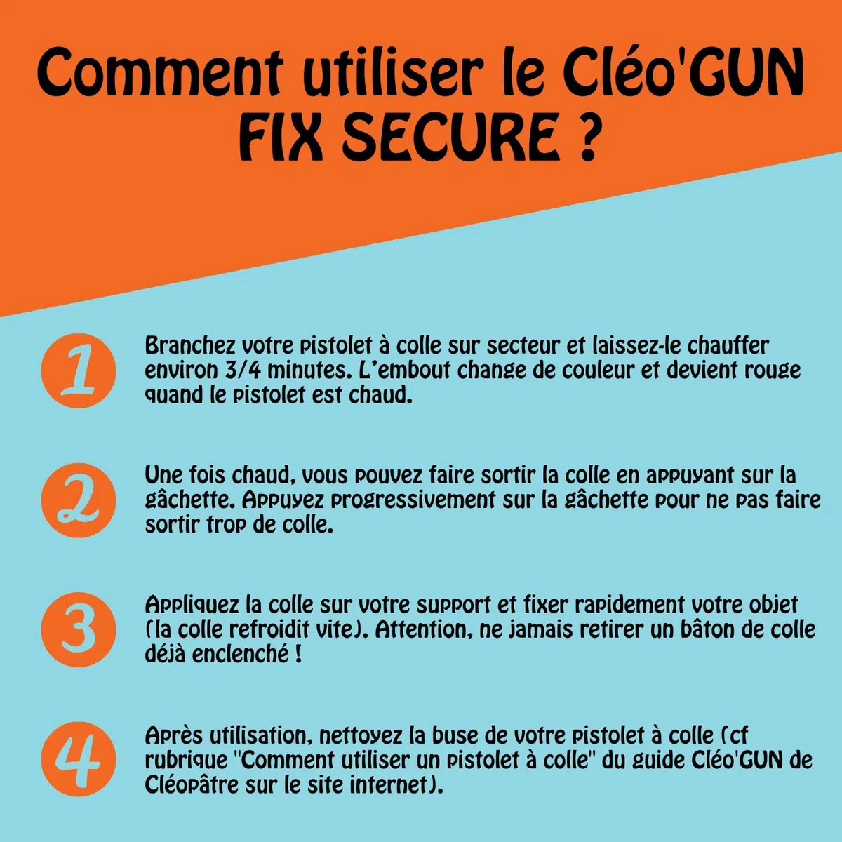 CLEOPATRE – Pistolet à Colle Chaude 20W – Sécurité avec Embout Indicateur de Température - Livré avec Base de Stabilité, 10 Bâtons de Colle 7mm, 2 Pinces