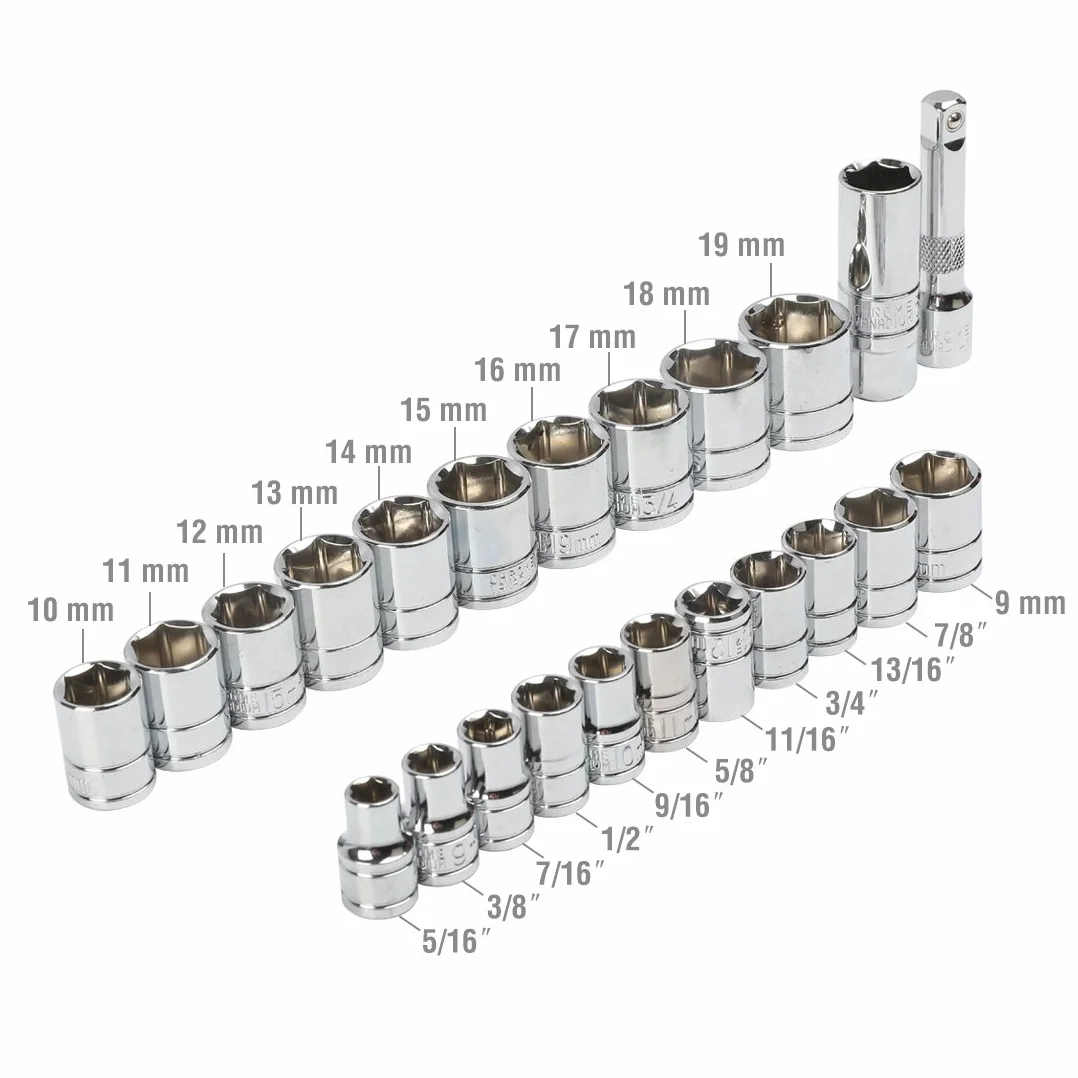 WORKPRO Coffret de Douilles Compact avec Clé à Cliquet 3/8-inch 24-Pièce
