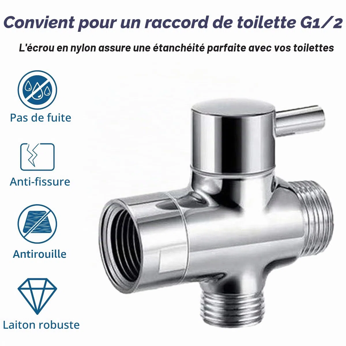 Douchette de salle de bain pour bidet, en acier inoxydable, avec valve à 3 voies (1/2-3/8"), parfaite pour l'hygiène personnelle, l'entretien du nettoyage