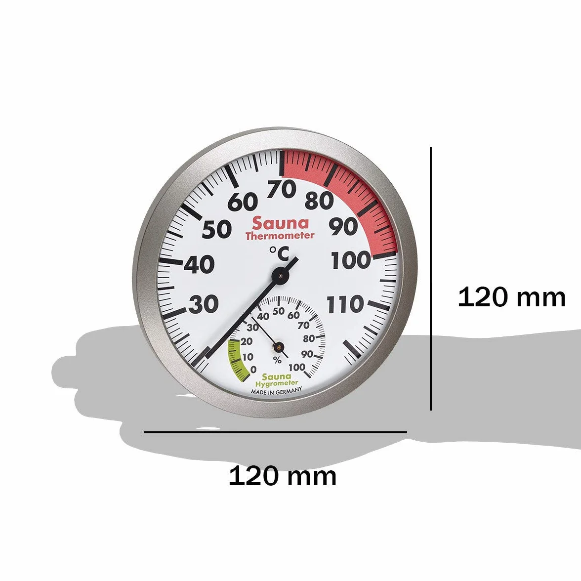 TFA Dostmann Thermo-hygromètre analogique pour sauna, 40.1055.50, matériaux résistant à la chaleur, température, humidité de l'air, argente/blanc