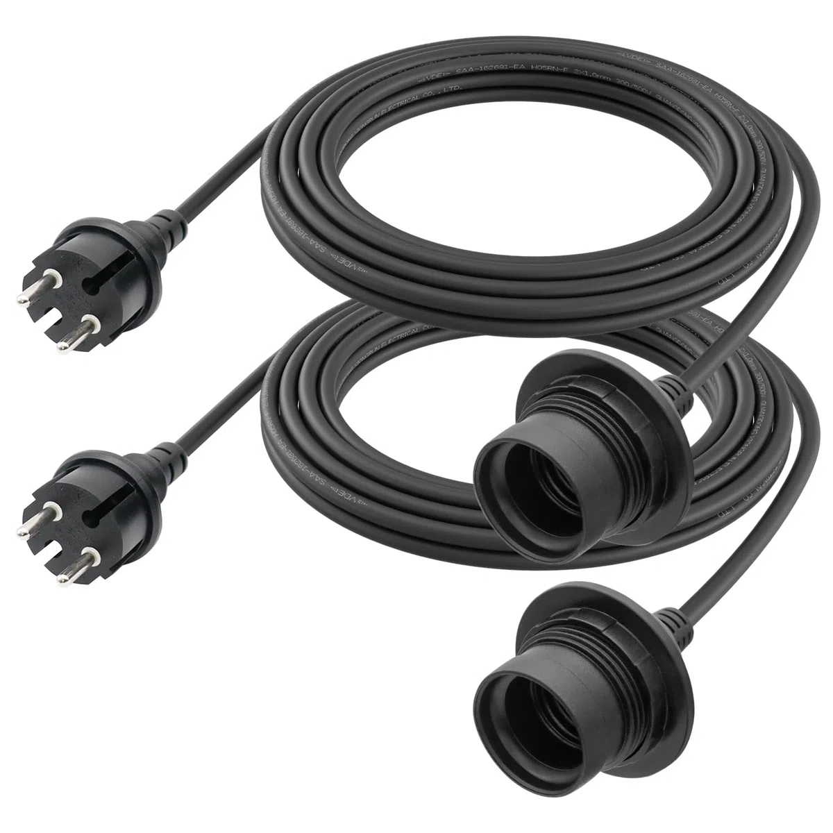 FIRMERST Lot de 2 douilles de lampe étanches E27 avec câble d'extérieur 4,5 m Noir | IP44, pour l'extérieur, culot E27, avec fiche, câble en caoutchouc robuste