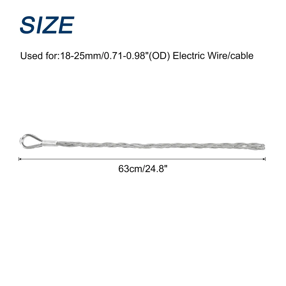 QUARKZMAN 18-25mm OD Câble Chaussettes de Tirage Grip 0.63 M Simple Tête Côté Tirage Fil Maille Puller Chaussettes Grip Outils de Tirage de Fil en Acier Inoxydable