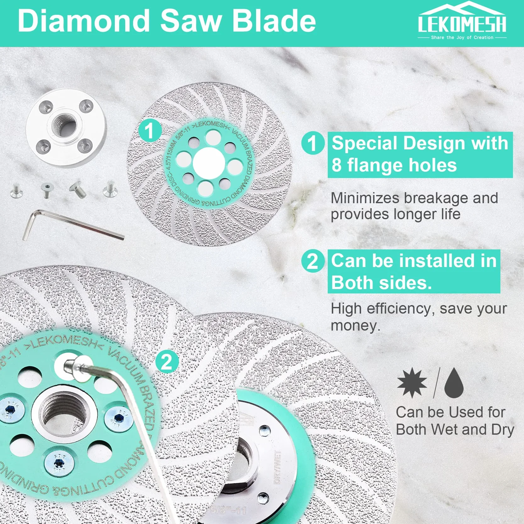 Disque Diamant 125 mm Coupe & Meulage, Double Face Brasé sous Vide pour Meuleuse d’Angle, Multi-Matériaux (Carrelage, Marbre, Granit, Béton), Coupe Rapide et Façonnage