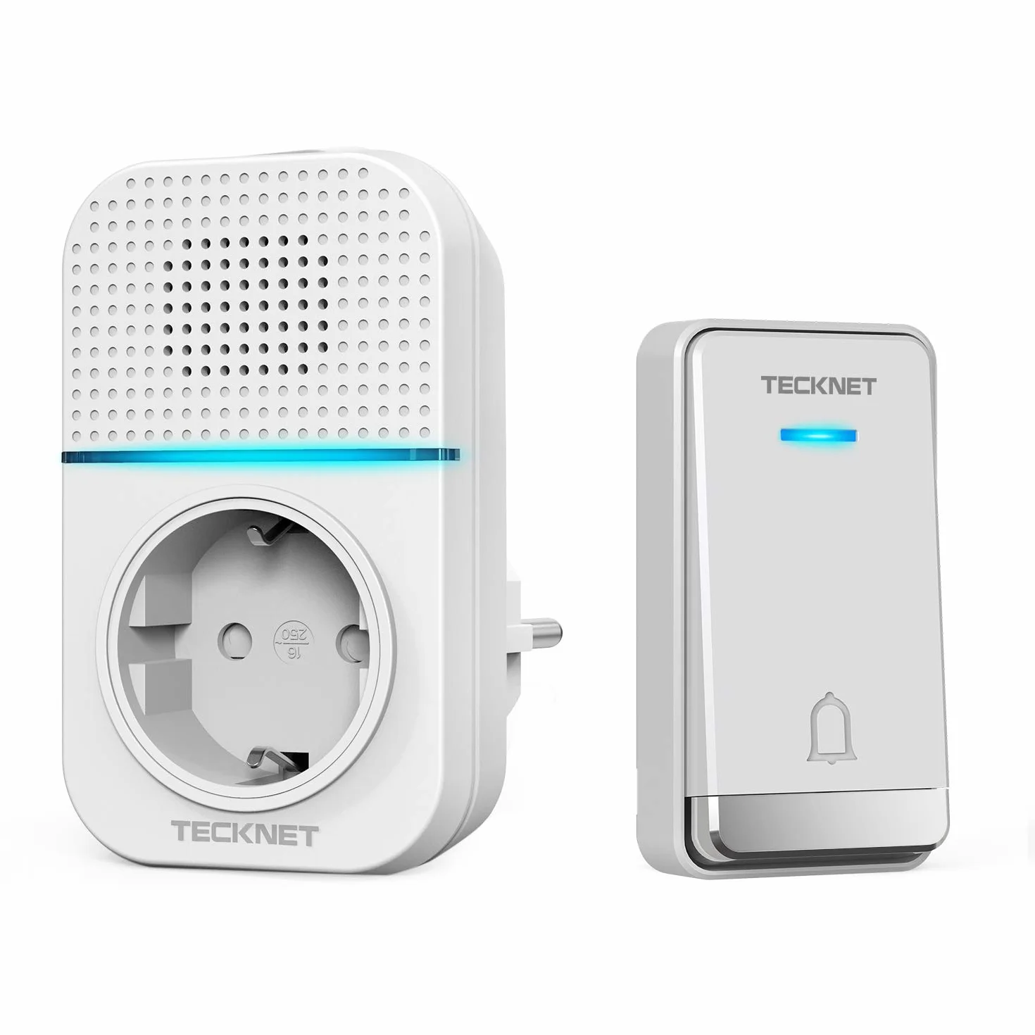 Sonnette Sans Fil, TECKNET 400m Sonnette de Porte IP65 Étanche Carillon Electronique, Sonnette de Porte avec Fonction de Charge et Lumière LED, 60 Mélodies au 5 Niveaux Volumes