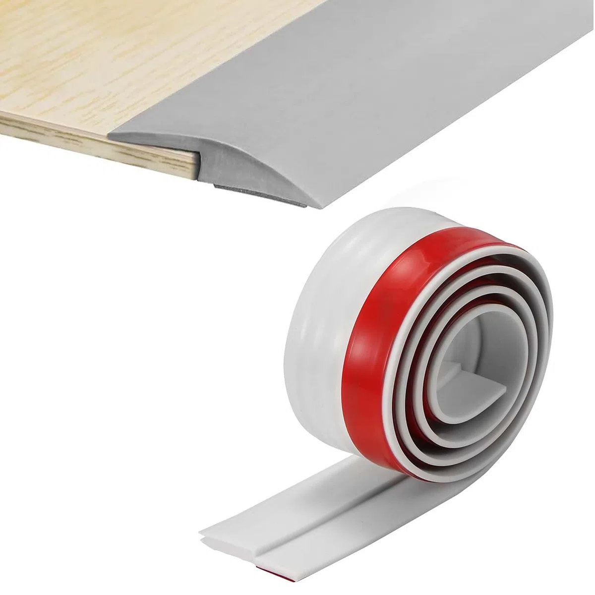 Barre de Seuil Adhesive, 2m Seuil de Porte Adhesif, Bande de Bordure Moquette Multiniveau de Porte de Sol en Caoutchouc PVC, Profilé de Transition, Convient pour Une Pente de Seuil de 5 mm